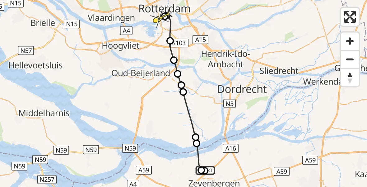 Routekaart van de vlucht: Lifeliner 2 naar Erasmus MC