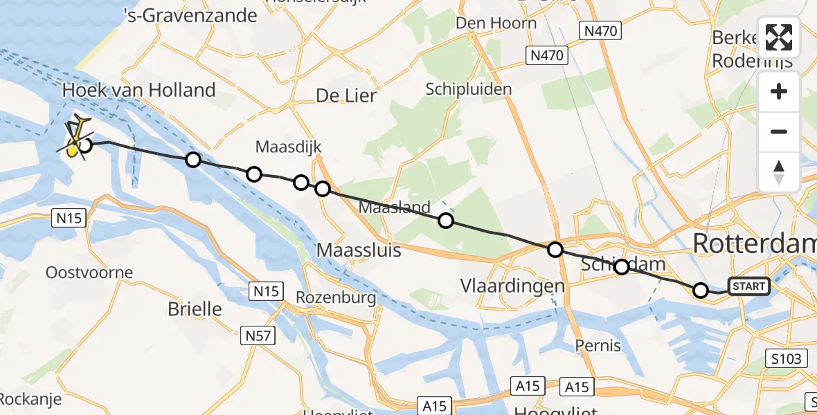 Routekaart van de vlucht: Lifeliner 2 naar Maasvlakte Heliport