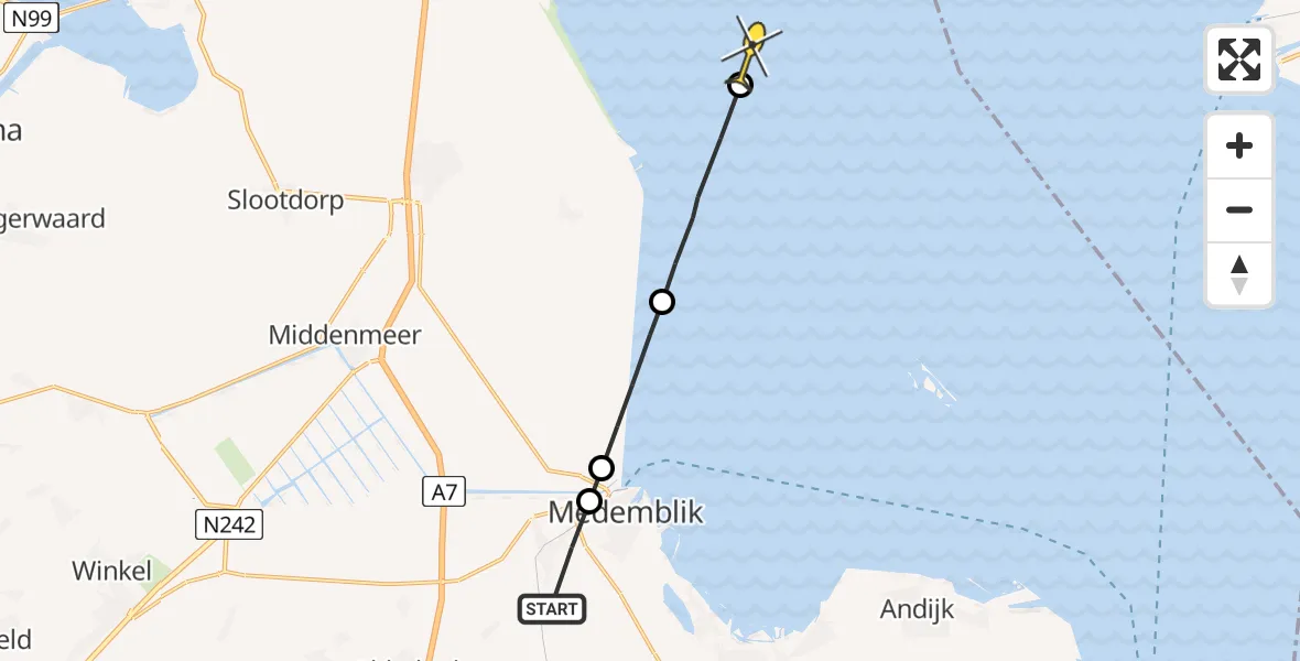 Routekaart van de vlucht: Politiehelikopter naar Wieringerwerf