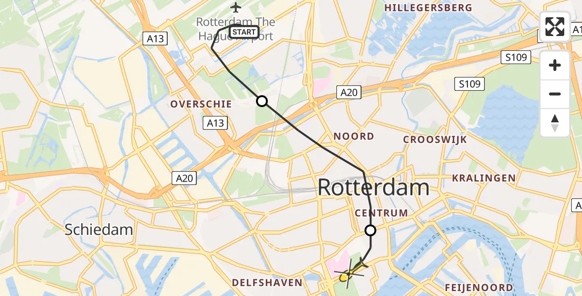 Routekaart van de vlucht: Lifeliner 2 naar Erasmus MC