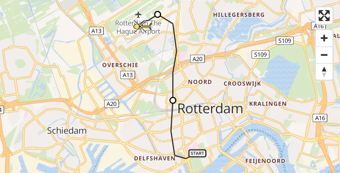 Routekaart van de vlucht: Lifeliner 2 naar Rotterdam The Hague Airport