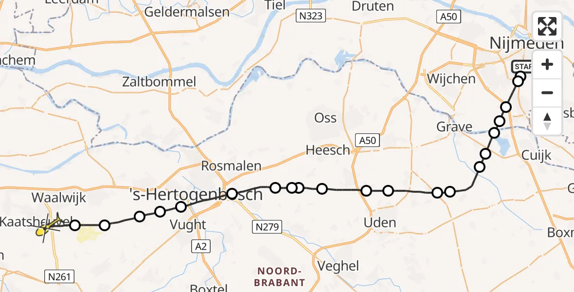 Routekaart van de vlucht: Lifeliner 3 naar Kaatsheuvel