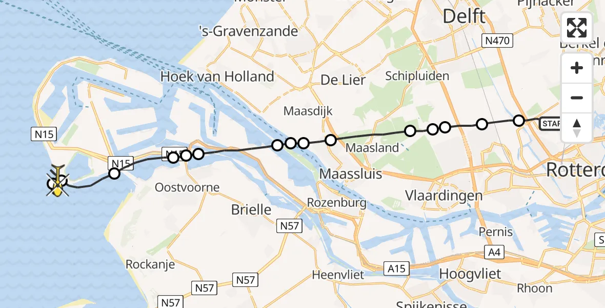 Routekaart van de vlucht: Lifeliner 2 naar Maasvlakte