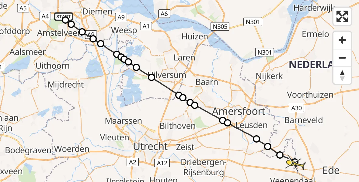 Routekaart van de vlucht: Lifeliner 1 naar Ederveen