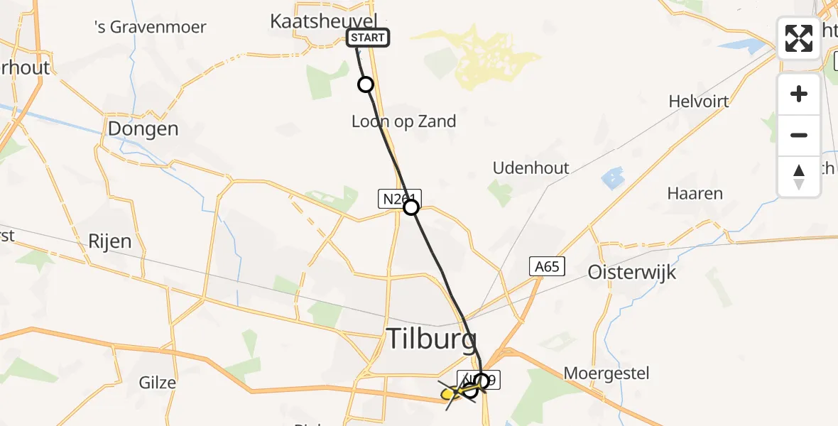 Routekaart van de vlucht: Lifeliner 3 naar Tilburg