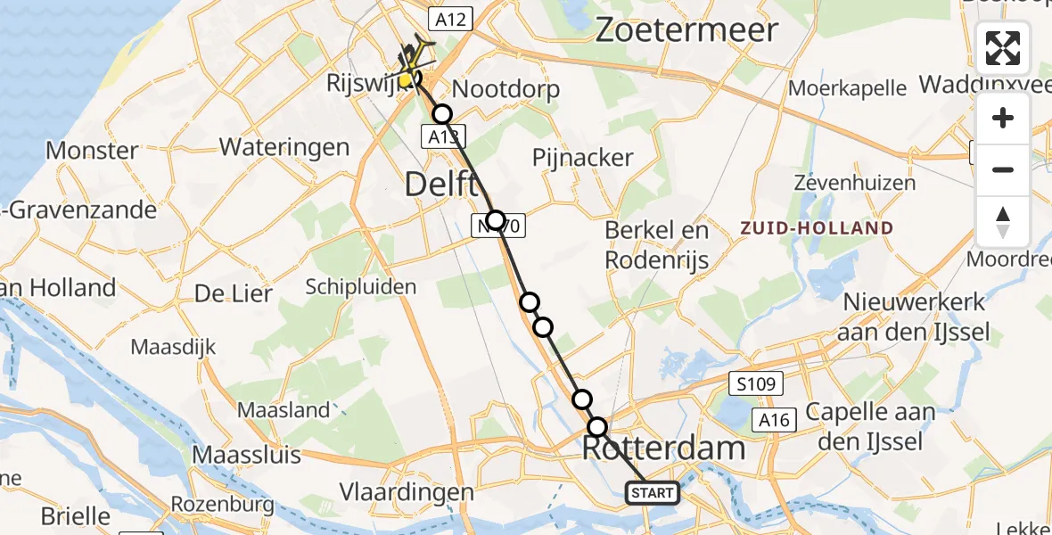 Routekaart van de vlucht: Lifeliner 2 naar Rijswijk
