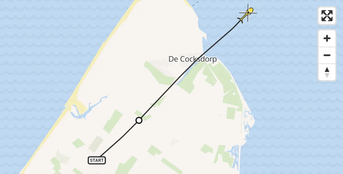 Routekaart van de vlucht: Politieheli naar De Cocksdorp