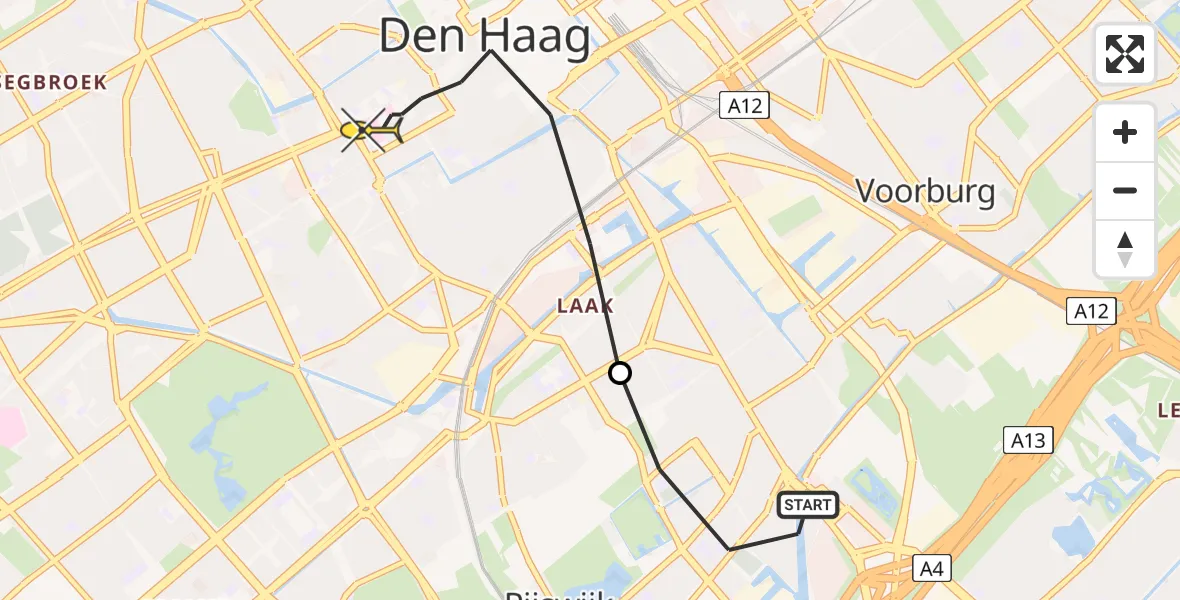 Routekaart van de vlucht: Lifeliner 2 naar Den Haag