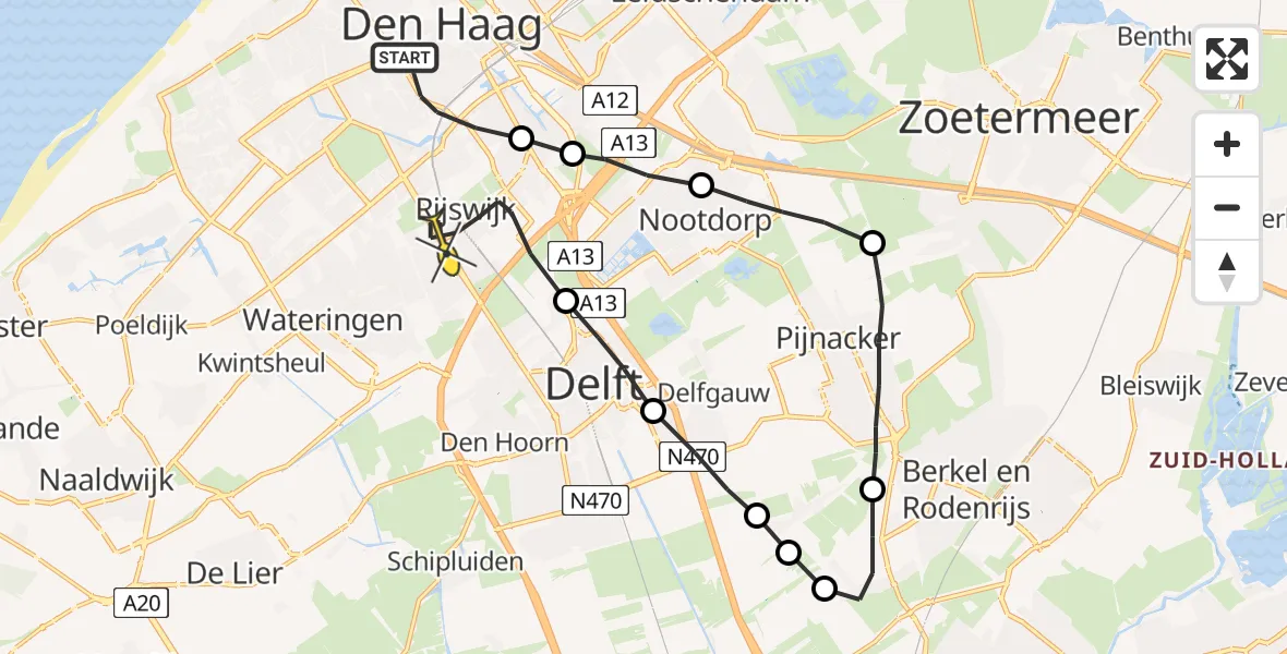 Routekaart van de vlucht: Lifeliner 2 naar Rijswijk