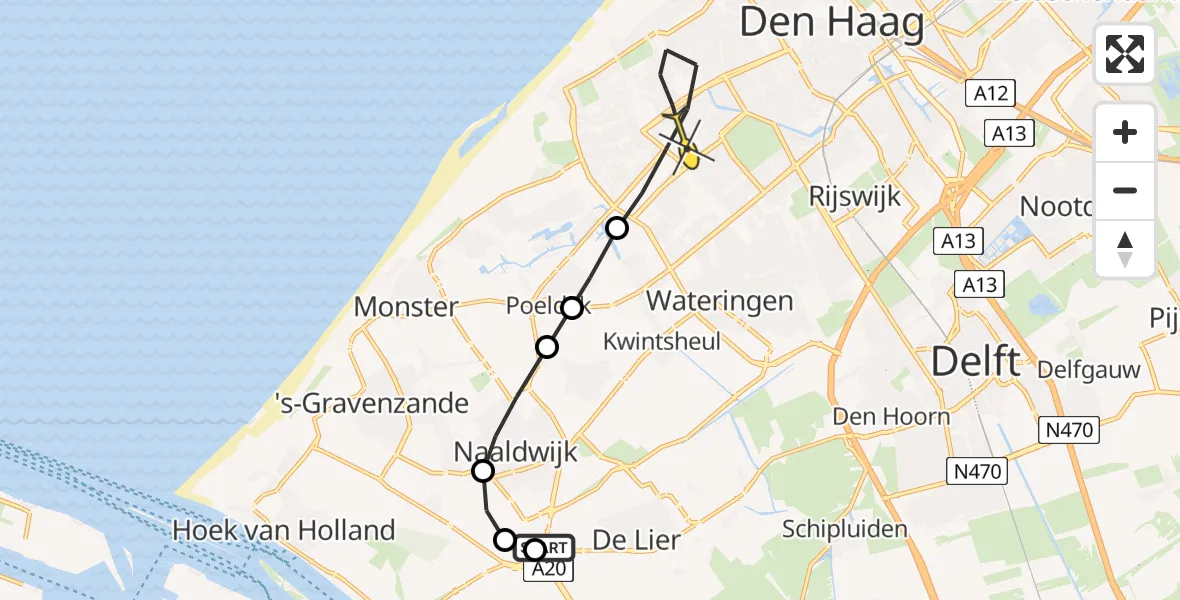 Routekaart van de vlucht: Lifeliner 1 naar Den Haag