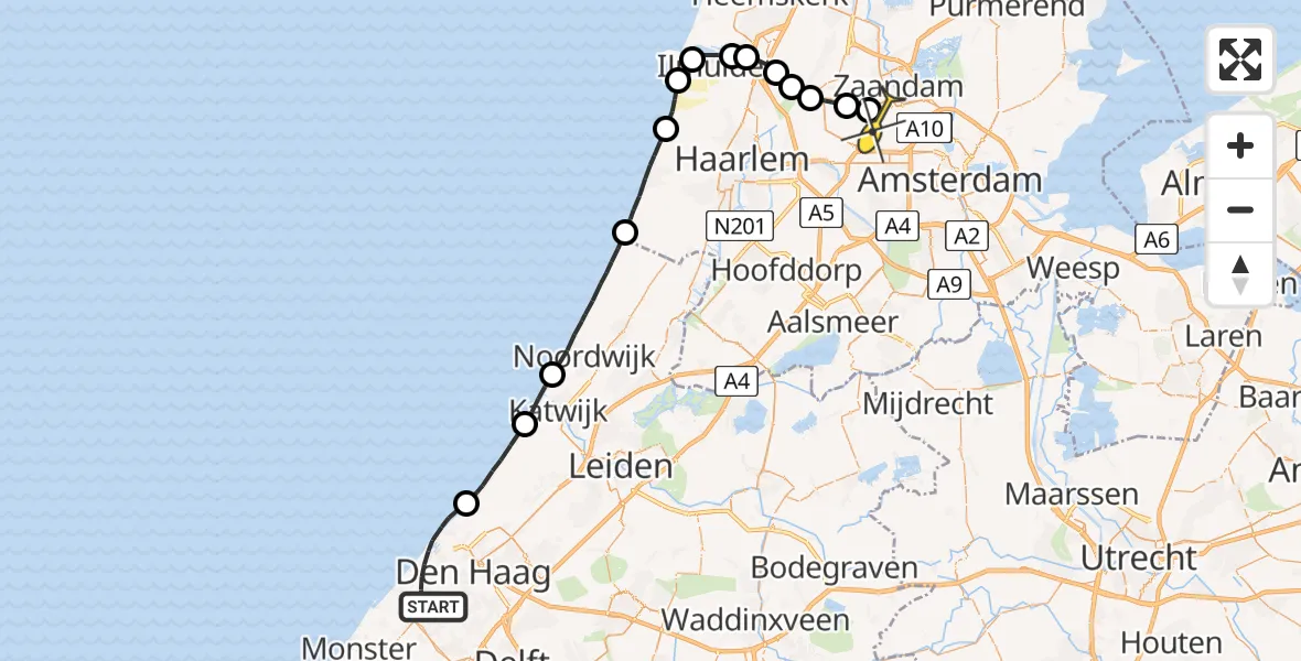 Routekaart van de vlucht: Lifeliner 1 naar Amsterdam Heliport