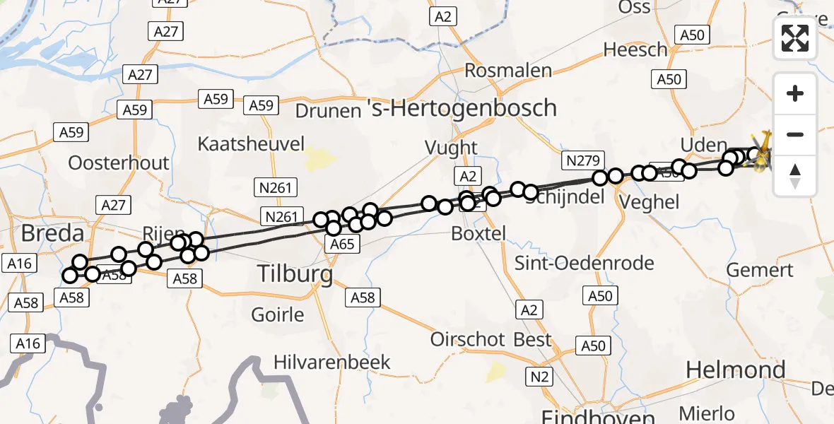 Vluchtroute Traumahelikopter Vliegbasis Volkel - Vliegbasis Volkel, 01 november 2022, 12:54