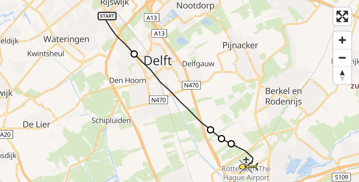 Routekaart van de vlucht: Lifeliner 2 naar Rotterdam The Hague Airport