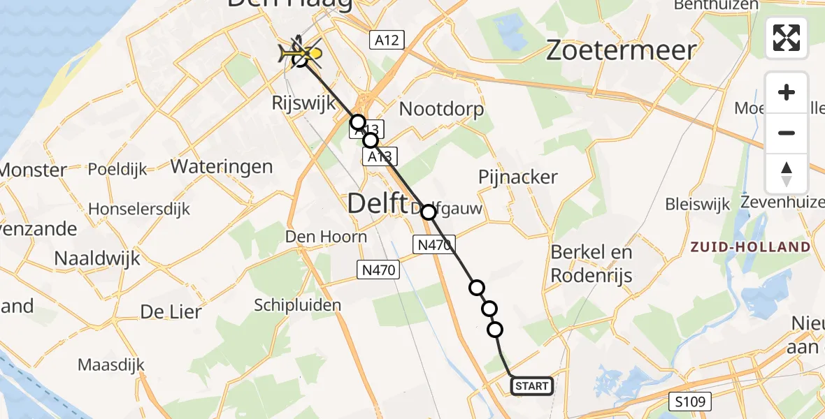 Routekaart van de vlucht: Lifeliner 2 naar Den Haag