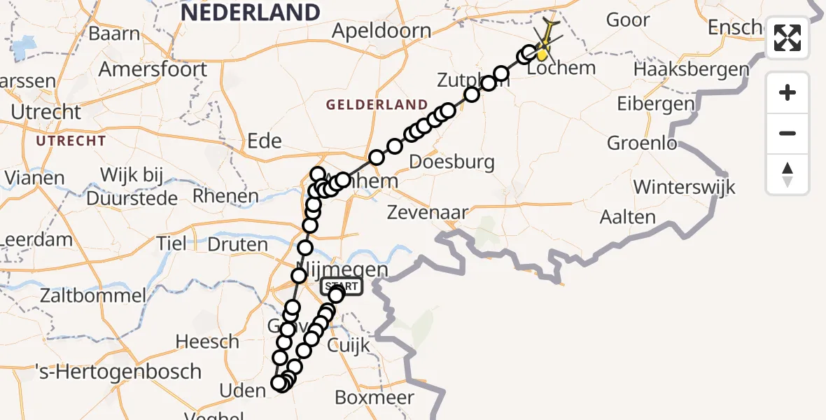 Routekaart van de vlucht: Lifeliner 3 naar Laren