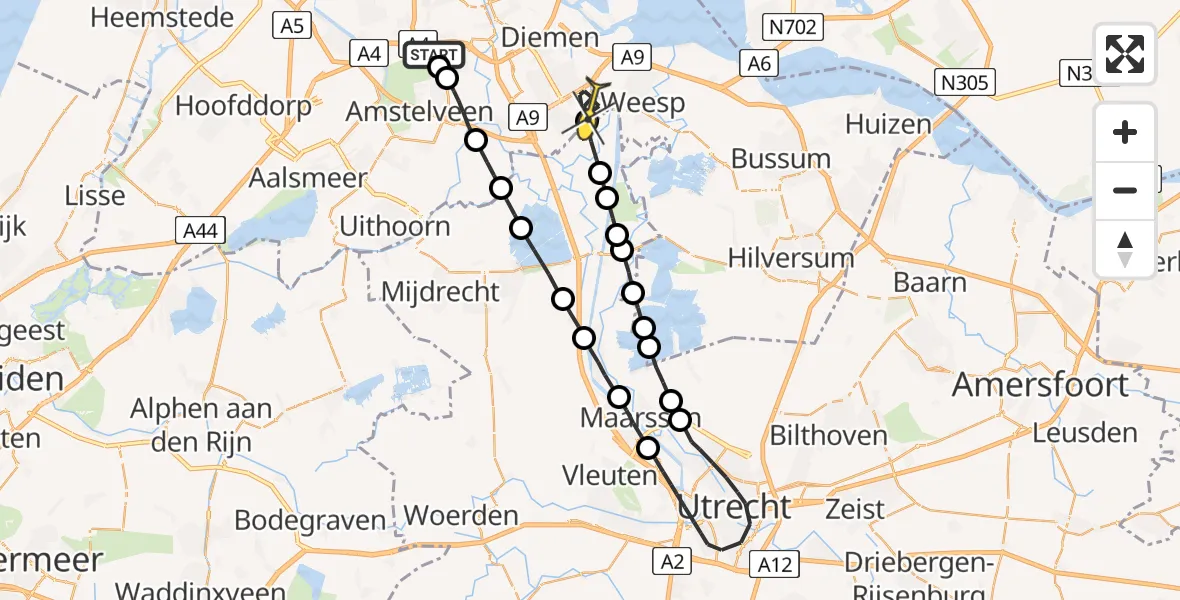 Routekaart van de vlucht: Lifeliner 1 naar Amsterdam