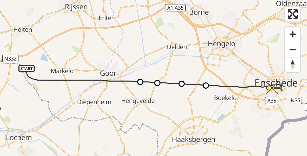 Routekaart van de vlucht: Lifeliner 3 naar Enschede