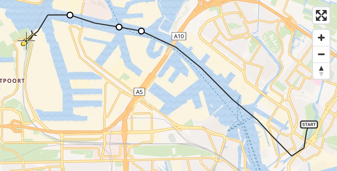 Routekaart van de vlucht: Lifeliner 1 naar Amsterdam Heliport