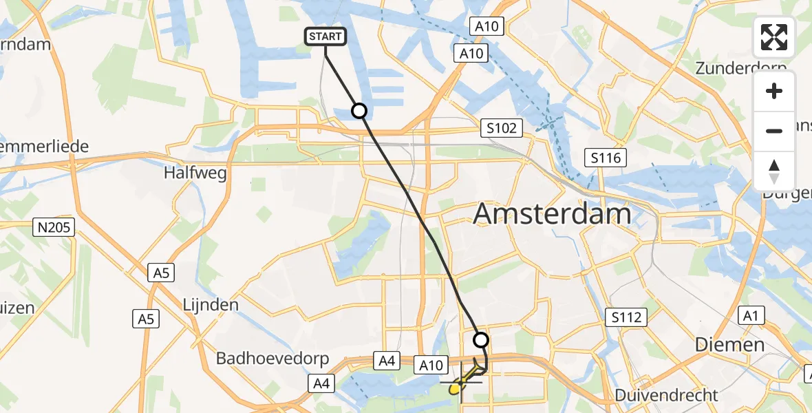Routekaart van de vlucht: Lifeliner 1 naar VU Medisch Centrum Amsterdam