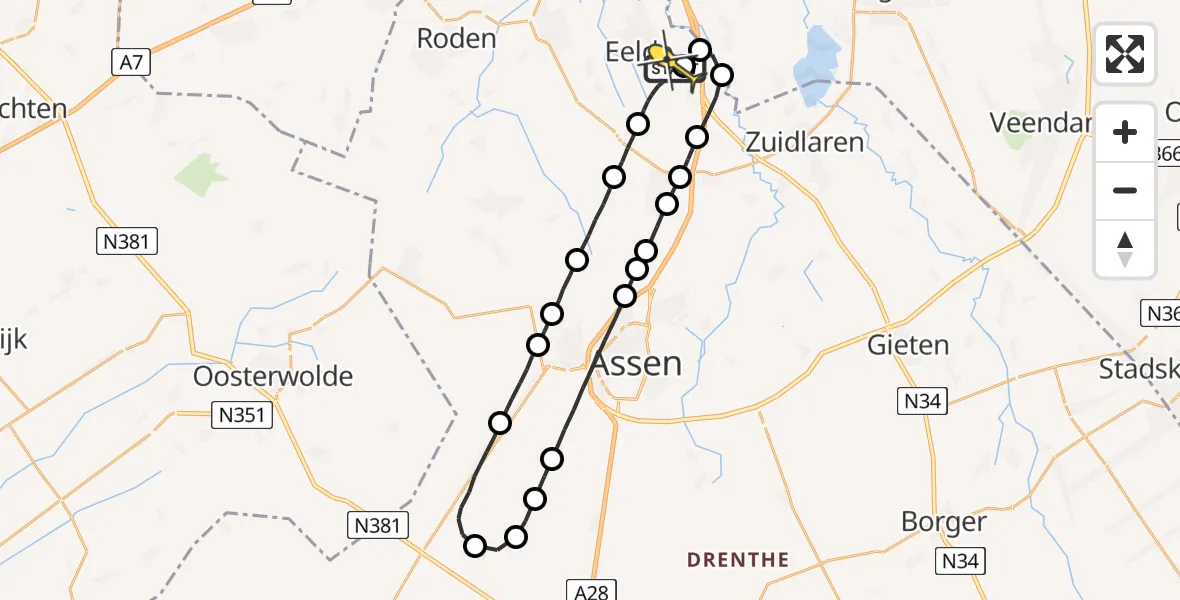 Routekaart van de vlucht: Lifeliner 4 naar Groningen Airport Eelde