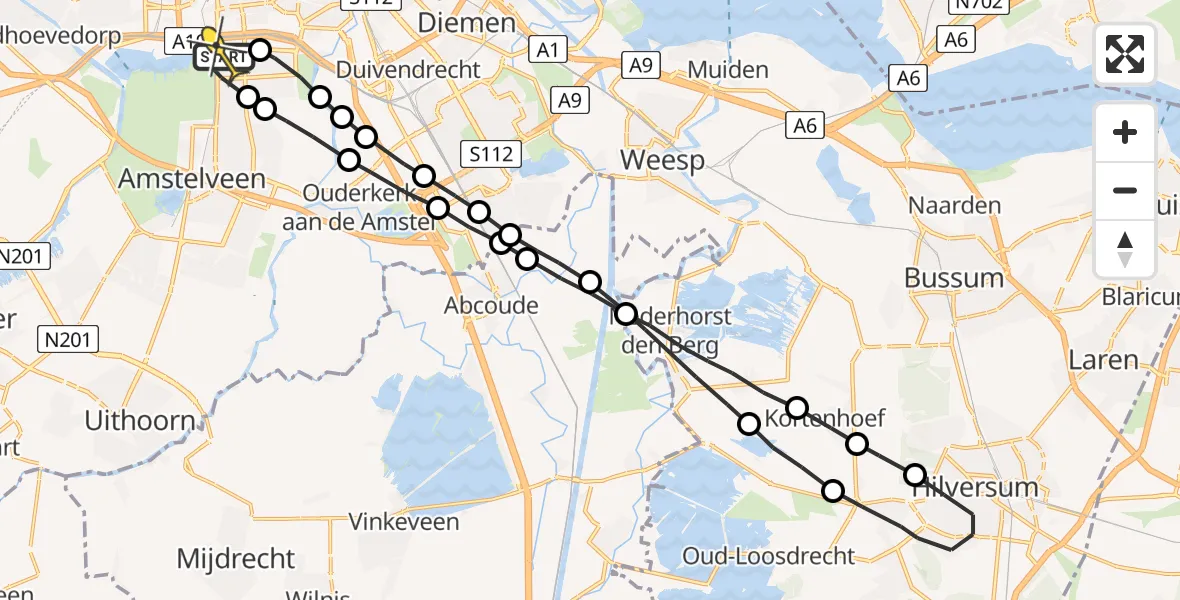 Routekaart van de vlucht: Lifeliner 1 naar VU Medisch Centrum Amsterdam