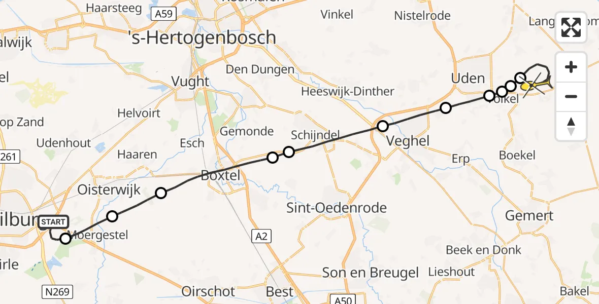 Routekaart van de vlucht: Lifeliner 3 naar Vliegbasis Volkel