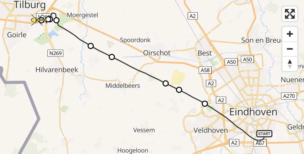 Routekaart van de vlucht: Lifeliner 3 naar Tilburg