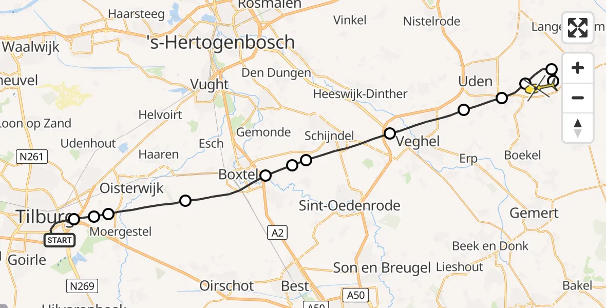 Routekaart van de vlucht: Lifeliner 3 naar Vliegbasis Volkel