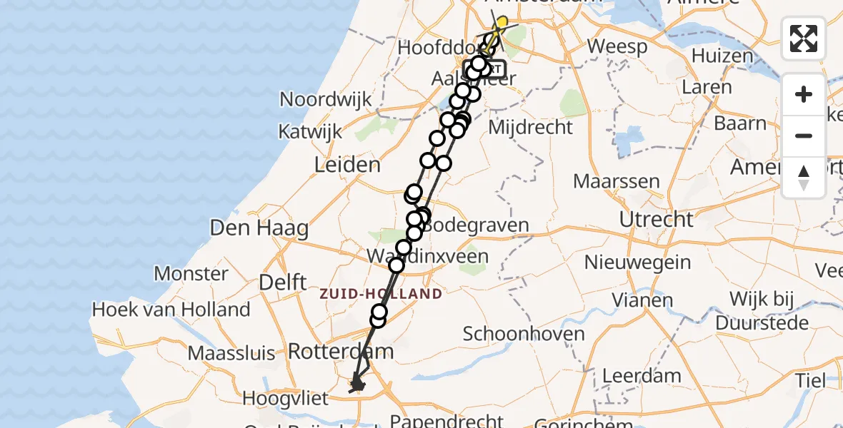 Routekaart van de vlucht: Politieheli naar Schiphol