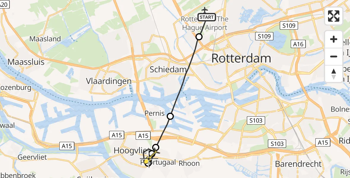 Routekaart van de vlucht: Lifeliner 2 naar Poortugaal