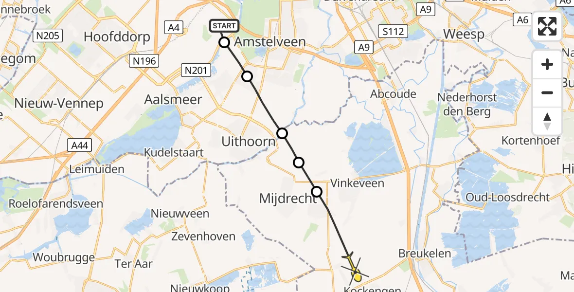Routekaart van de vlucht: Politiehelikopter naar Kockengen