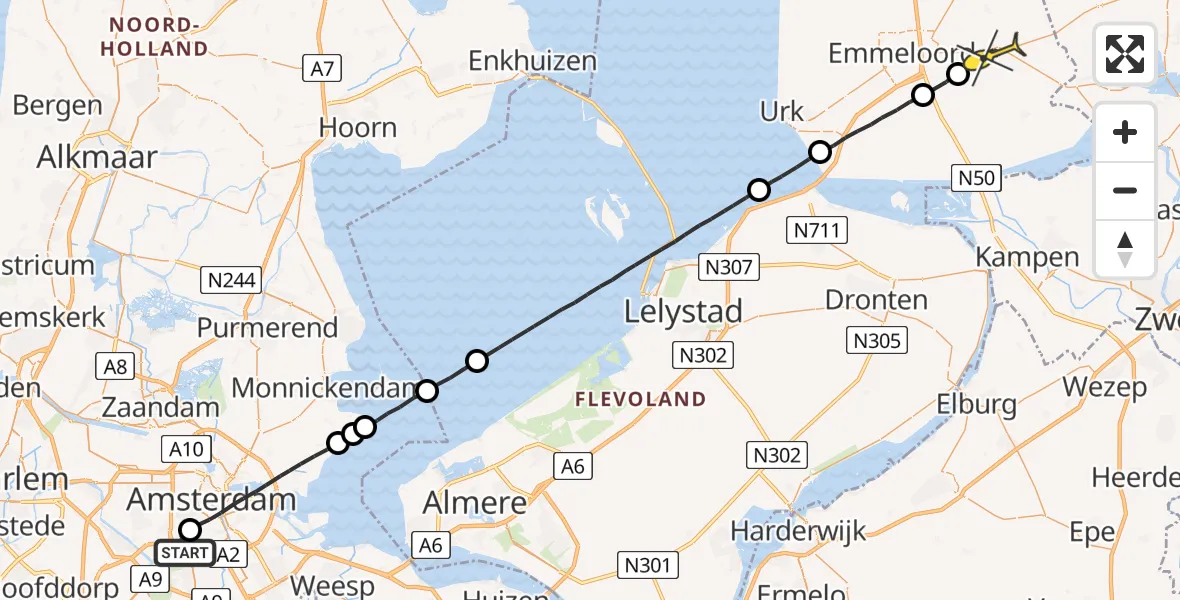Routekaart van de vlucht: Lifeliner 1 naar Marknesse