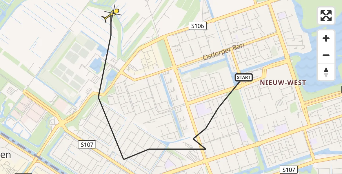 Routekaart van de vlucht: Politieheli naar Amsterdam