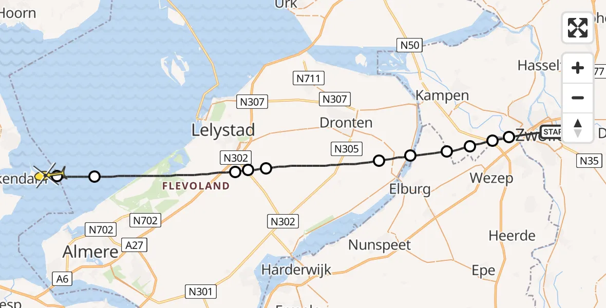 Routekaart van de vlucht: Lifeliner 1 naar Marken