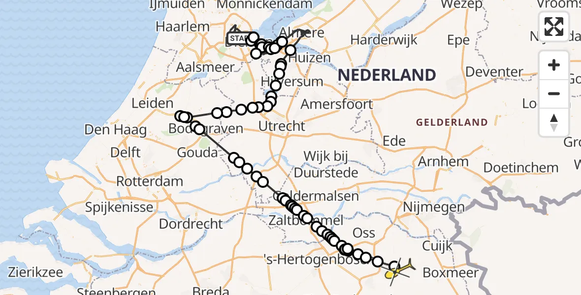 Routekaart van de vlucht: Politieheli naar Vliegbasis Volkel