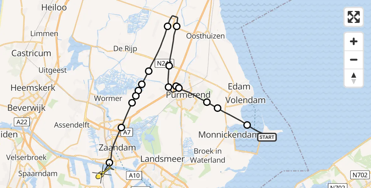 Routekaart van de vlucht: Lifeliner 1 naar Amsterdam Heliport