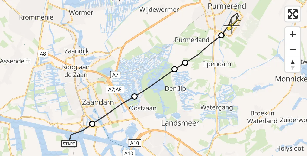 Routekaart van de vlucht: Lifeliner 1 naar Purmerend