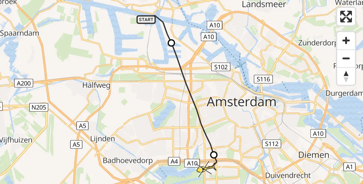 Routekaart van de vlucht: Lifeliner 1 naar VU Medisch Centrum Amsterdam