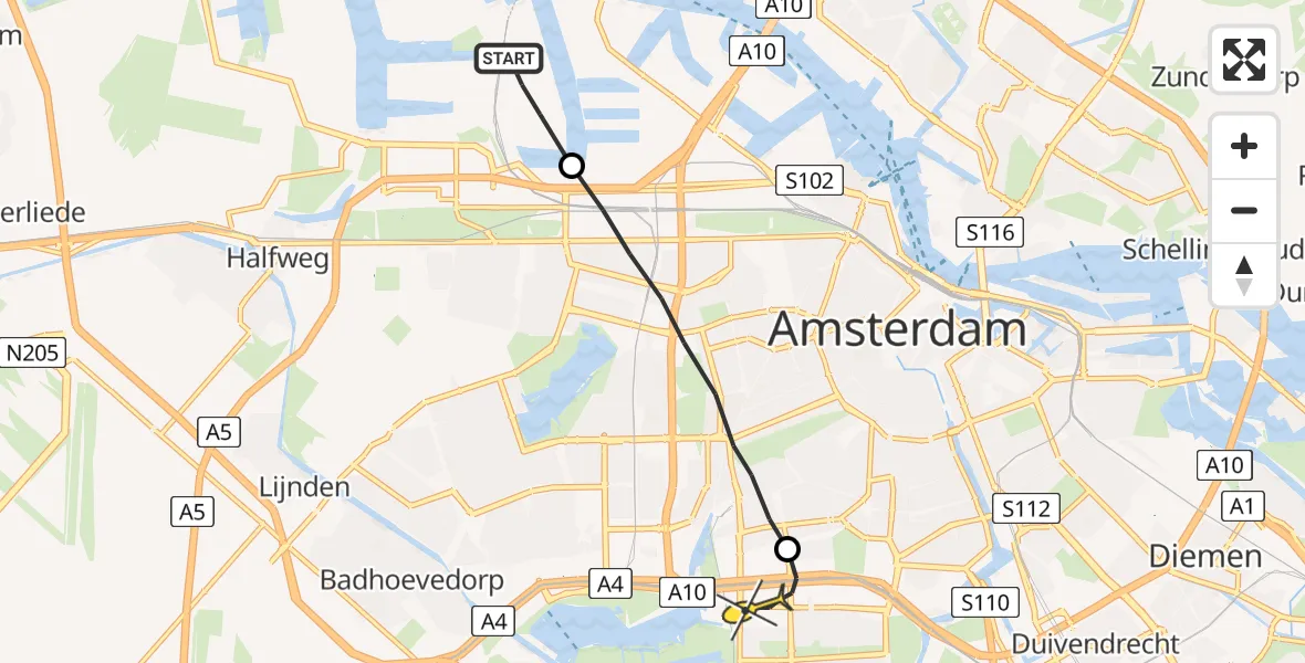 Routekaart van de vlucht: Lifeliner 1 naar VU Medisch Centrum Amsterdam