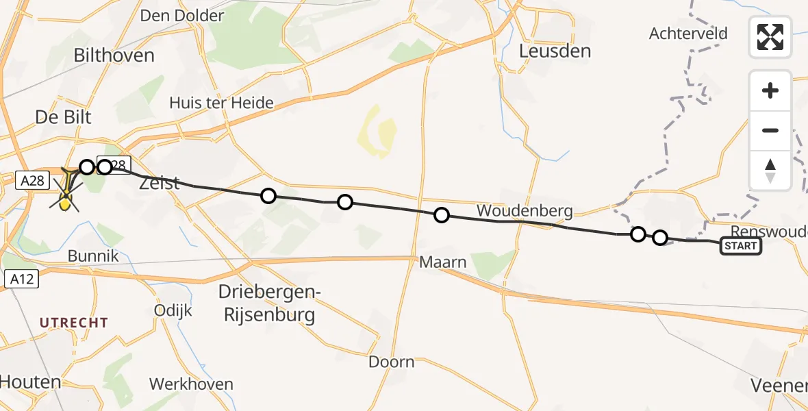 Routekaart van de vlucht: Lifeliner 3 naar Universitair Medisch Centrum Utrecht