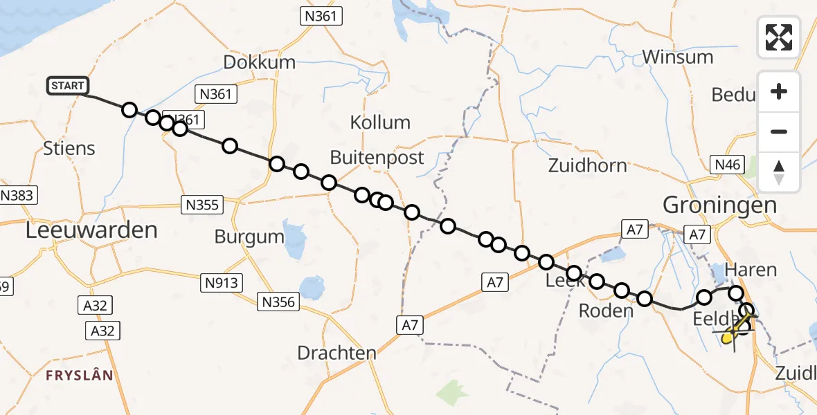 Routekaart van de vlucht: Lifeliner 4 naar Groningen Airport Eelde