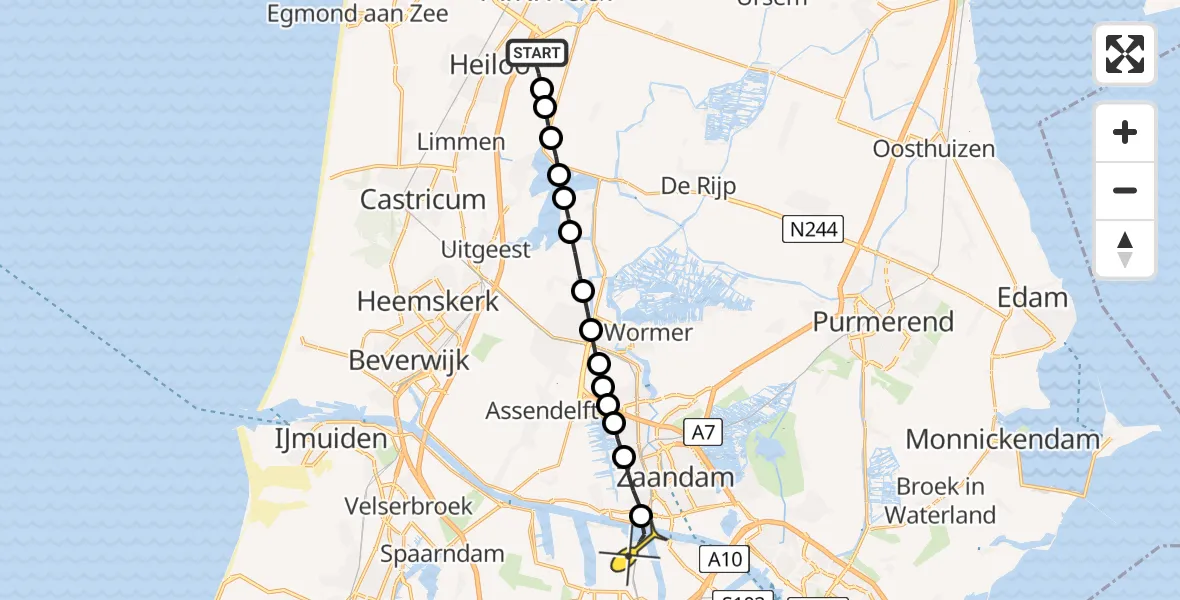 Routekaart van de vlucht: Lifeliner 1 naar Amsterdam Heliport