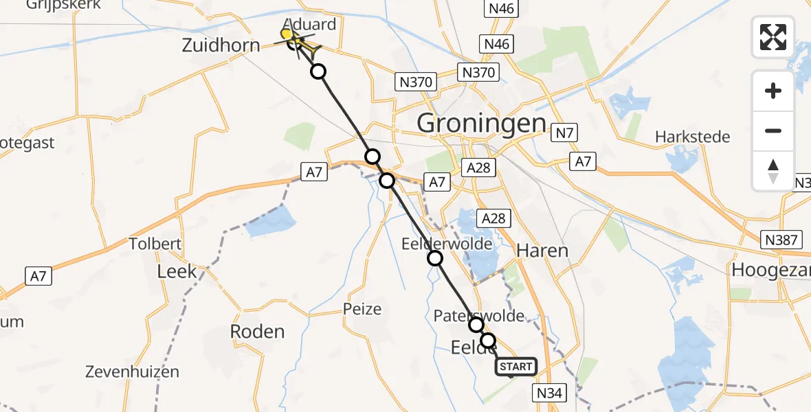 Routekaart van de vlucht: Lifeliner 4 naar Aduard