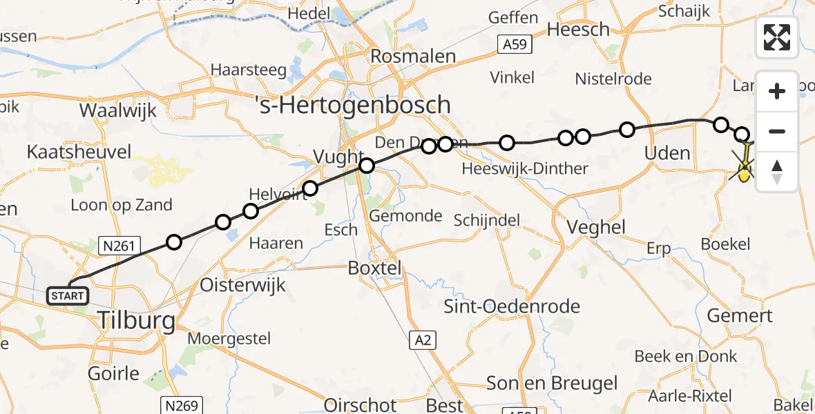 Routekaart van de vlucht: Lifeliner 3 naar Vliegbasis Volkel