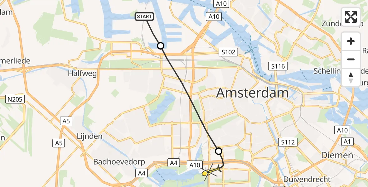 Routekaart van de vlucht: Lifeliner 1 naar VU Medisch Centrum Amsterdam