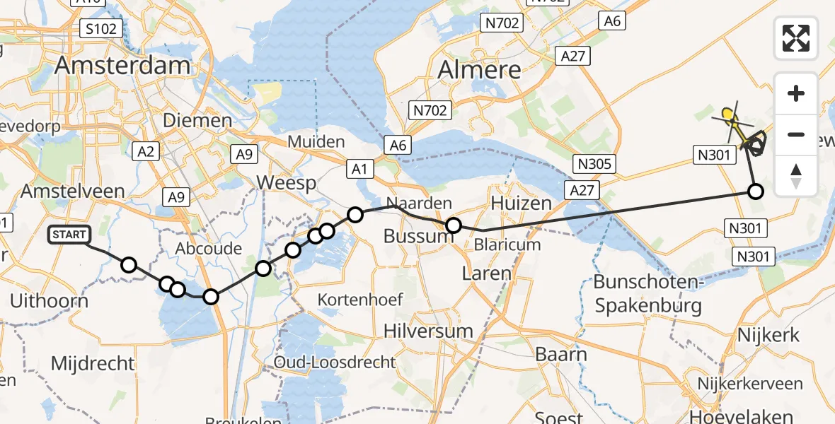 Routekaart van de vlucht: Politieheli naar Zeewolde