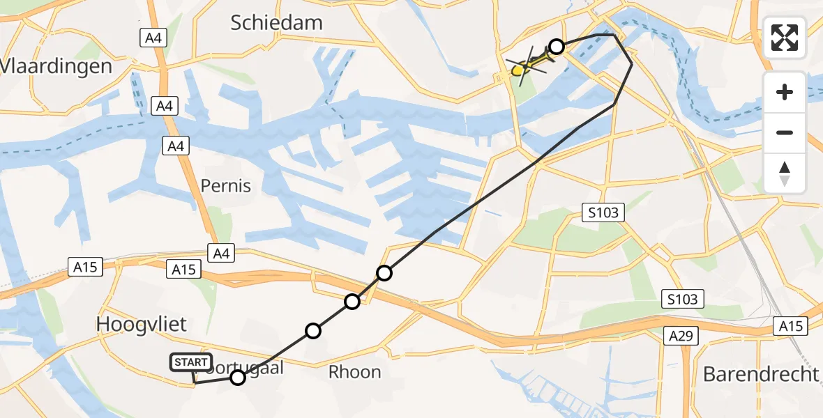 Routekaart van de vlucht: Lifeliner 1 naar Erasmus MC