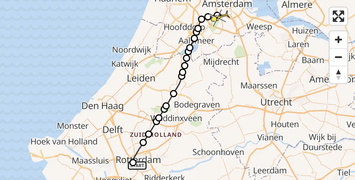 Routekaart van de vlucht: Lifeliner 1 naar VU Medisch Centrum Amsterdam