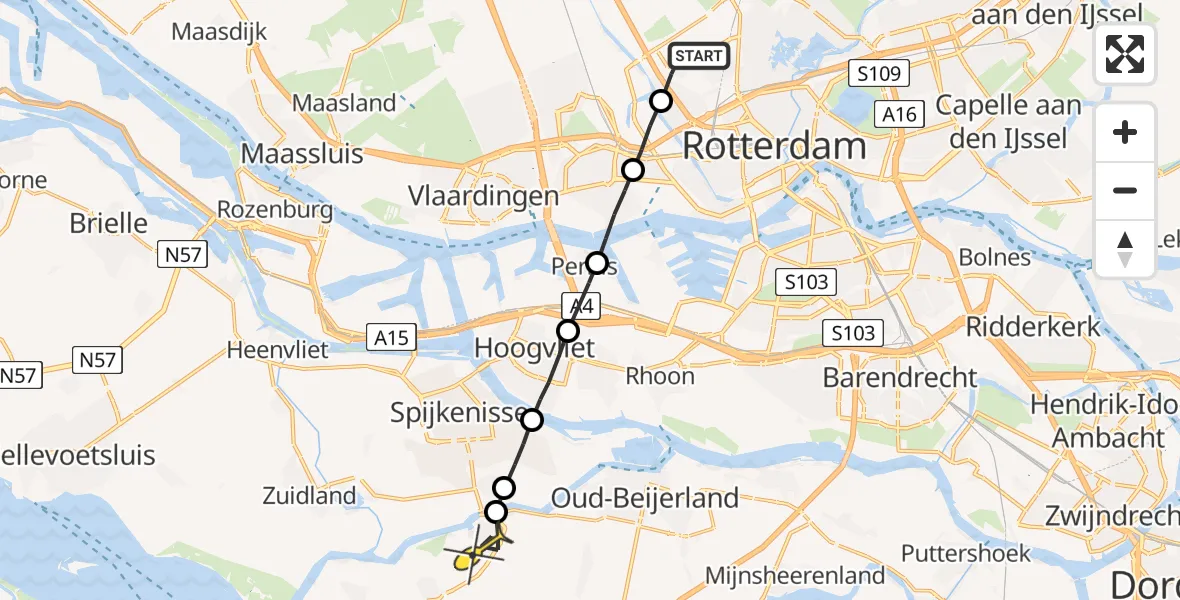 Routekaart van de vlucht: Lifeliner 2 naar Nieuw-Beijerland