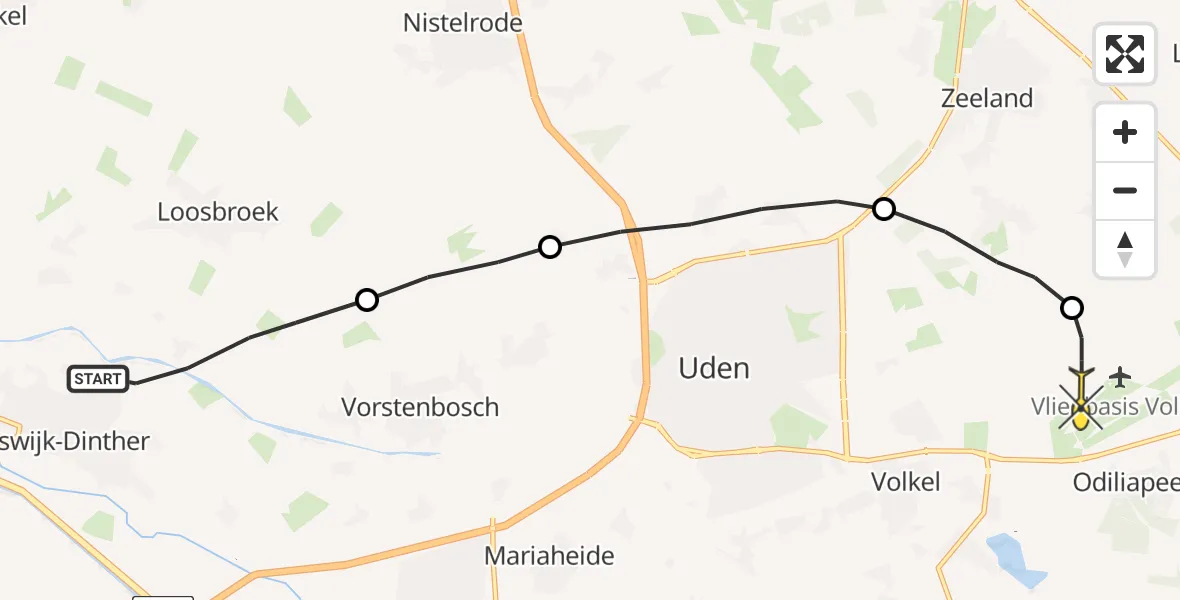 Routekaart van de vlucht: Lifeliner 3 naar Vliegbasis Volkel